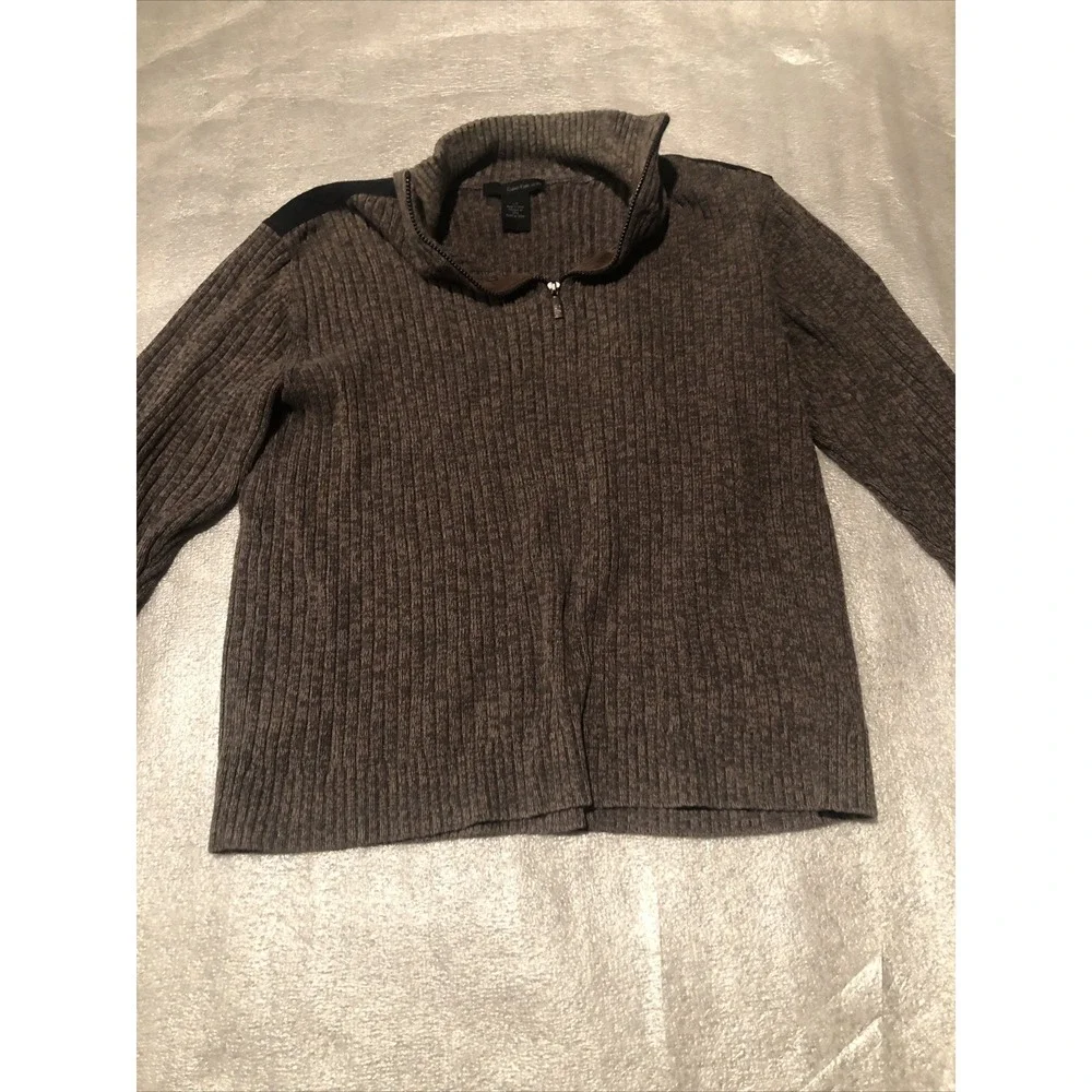 Calvin Klein Jeans Ribbed Sweater Mens Size Large paded Shoulders Quarter Zipper